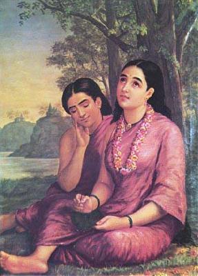 Raja Ravi Varma Shakuntala writes to Dushyanta. Germany oil painting art